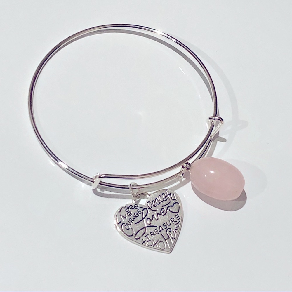 Rose Quartz and Heart Charm Bracelet